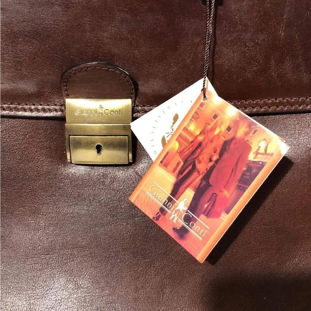 Gianni Conti Vera Pelle Genuine Leather Briefcase Messenger Bag With Key